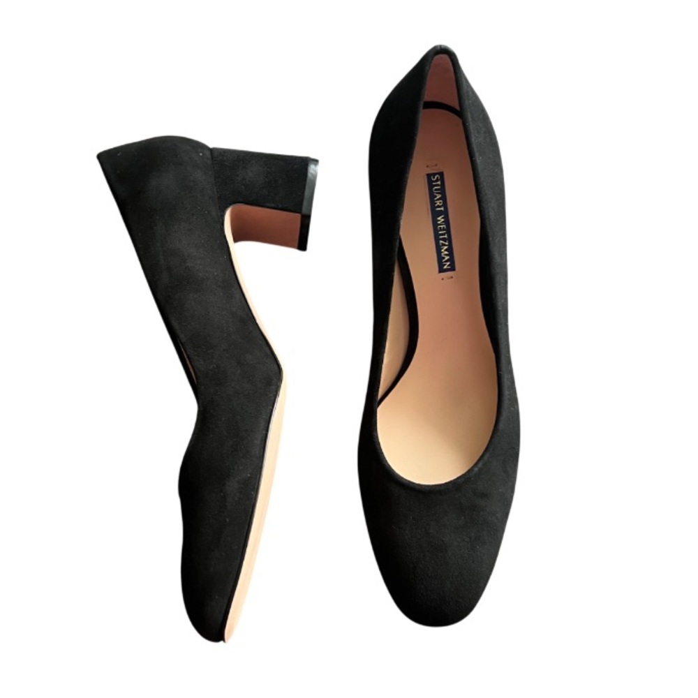 Stuart Weitzman Black Suede Leather Round Block Heel Women's Size 10.5